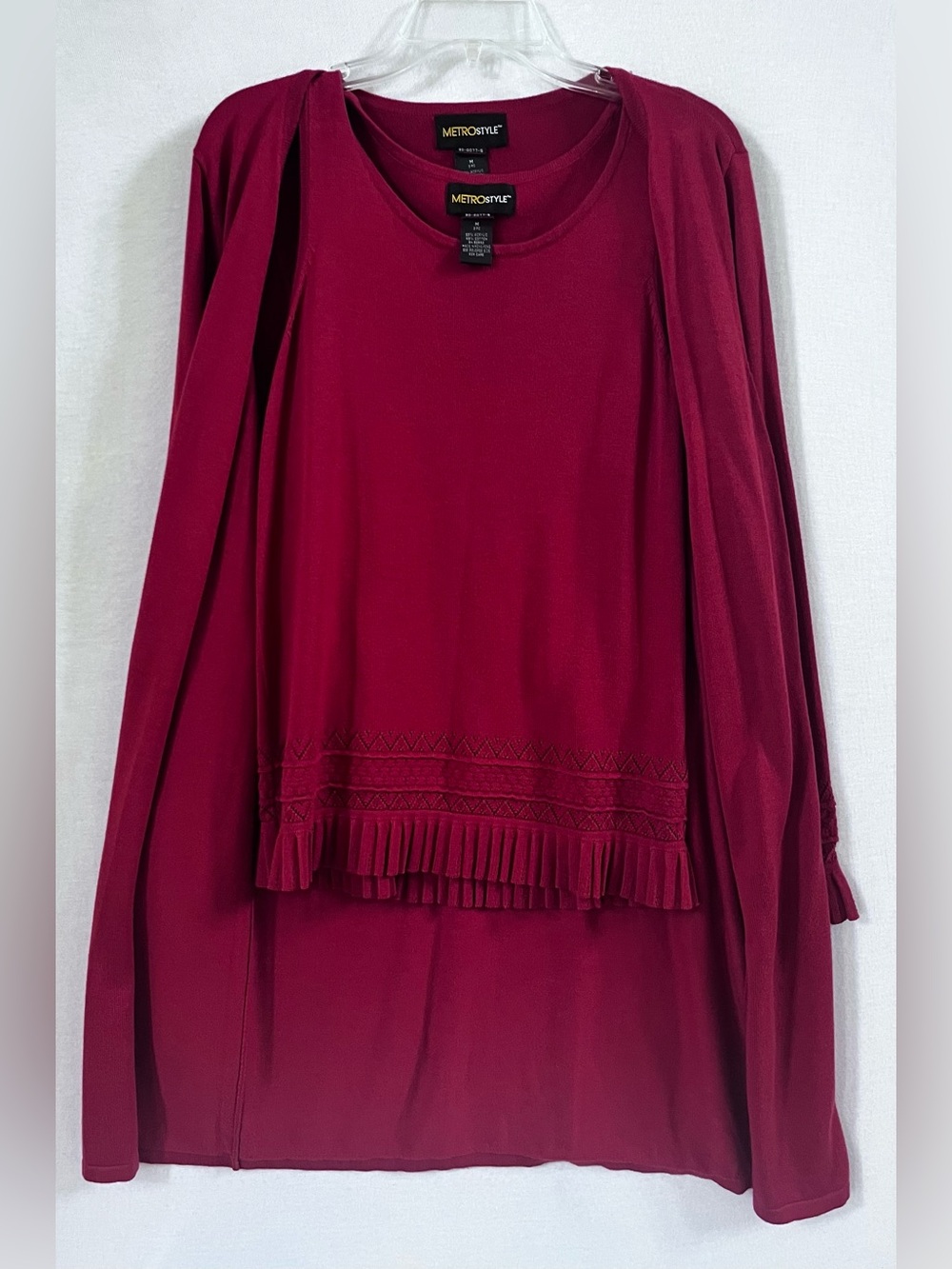 Metrostyle Vintage 2 PC Twinset Cardigan Shell Burgundy Maroon Knit Size M